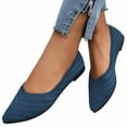thumbnail image 5 of Xiaoxatg Women's Casual Shoes - Pointed Shallow Mouth Breathable Flat Shoes for Women Large Size Knitted Fashionable Solid Color Footwear 7 Dark Blue, 5 of 9