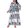 thumbnail image 2 of Agnes Orinda Women's Plus Size Bohe Dress Geometric Pattern Flowy Button Flared Bell Long Sleeve Tiered Casual Fall A Line Maxi Dress 1X Navy Blue, 2 of 6
