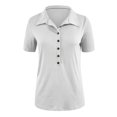 thumbnail image 4 of DPTALR Women's Crewneck Solid Color Button T-shirt Tops Short Sleeve Blouse, 4 of 6