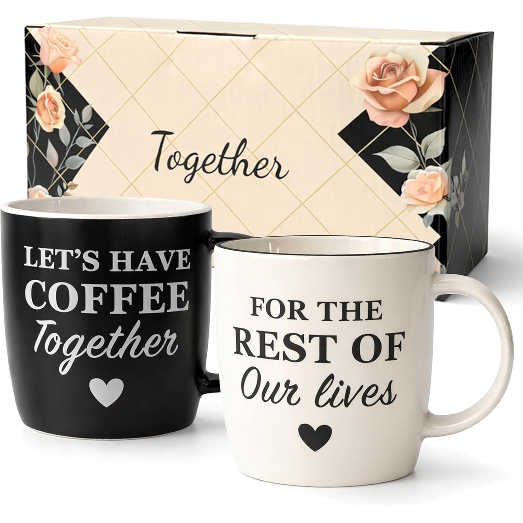 Triple Gifffted Let's Have Coffee Together Coffee Mug Set, Engagement Wedding Gifts for Couple, Bride and Groom Newlywed Bridal Shower, His Hers, Mr and Mrs, Christmas Day, Valentines, Ceramic 13Oz