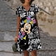 thumbnail image 3 of Vestido de manga corta con cuello en V, informal, bohemio, holgado, elegante, de verano, con estampado 3D de Disney, Minnie y Mickey Mouse, 3 of 5