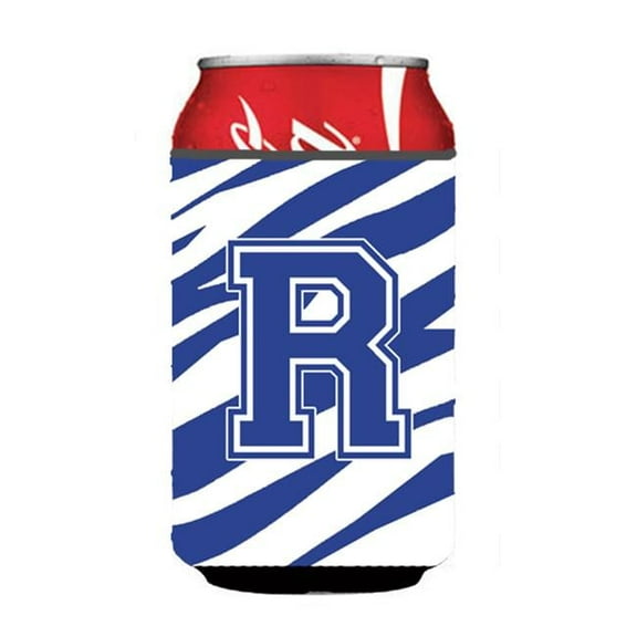 Letter R Initial Monogram - Tiger Stripe Blue And White Can Or Bottle Hugger