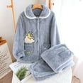 thumbnail image 2 of Womens Pajamas Set Usmixi Winter Fleece Homewear Sets for Women Button Down Lapel Plush Coat and Pant 2 Pieces Lounge Set Cute Graphics Pocket Sleepwear Sets Under $5, 2 of 3