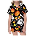 thumbnail image 5 of Youmylove Halloween Pajamas Sets Teen Children'S Fashion Halloween Printed Button Down Short Sleeve Tops + Shorts Pajama Set Girls Cute Print Pajamas, 5 of 5