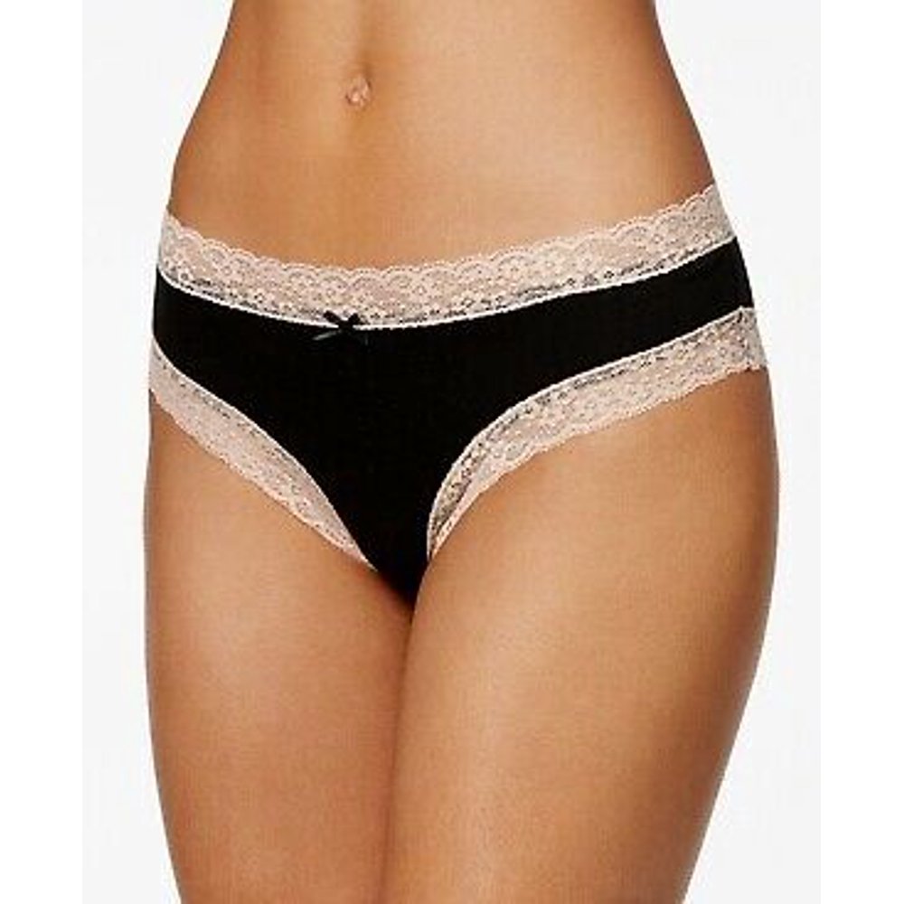 Jenni Jenni Women's Cotton Cheeky LaceTrim Hipster Underwear, Black
