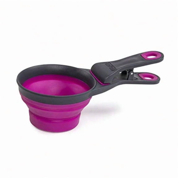 Pets Collapsible KlipScoop Collapsible Dry Dog Food Scoop and Dog Food Bag Clip 1 Cup Capacity Fuchsia