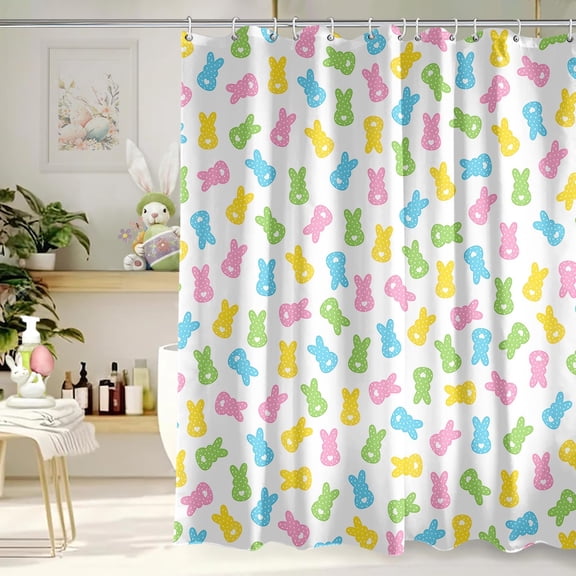 Easter Peeps Shower Curtain, Spring Bunny Shower Curtains for Bathroom, Spring Easter Home Decor Waterproof Fabric with Hooks 72x72 Inch