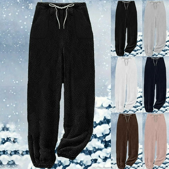 Feancey Plus Size Womens Fleece Joggers Cozy Plush Pajama Bottoms Drawstring Elastic Waist Sweatpants Baggy Casual Fuzzy Pj Pants Homewear Black L