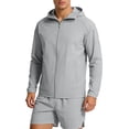 thumbnail image 1 of Sun Protection Hoodie Jacket for Men Long Sleeve Solid Color Zip Cardigan Polyester, 1 of 9