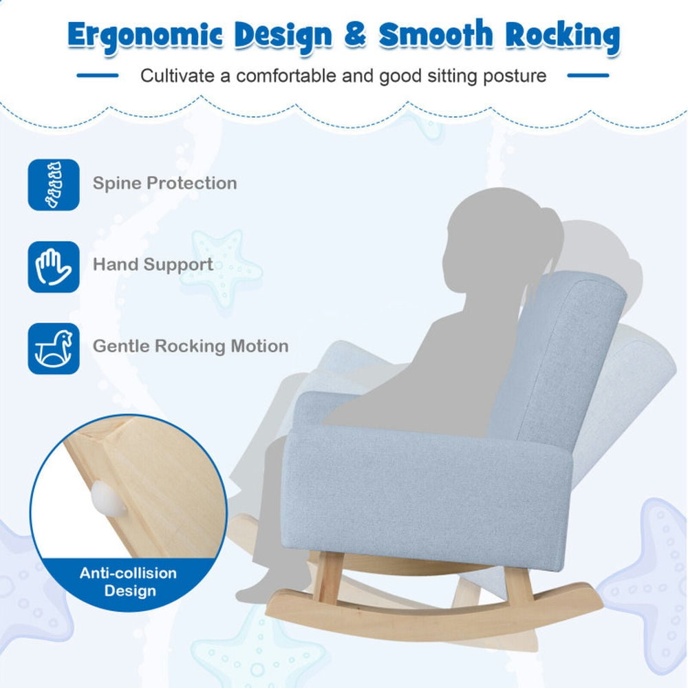 Topcobe Kids Rocking Chair with Solid Wood Legs, Toddler Living Room Chair-Blue