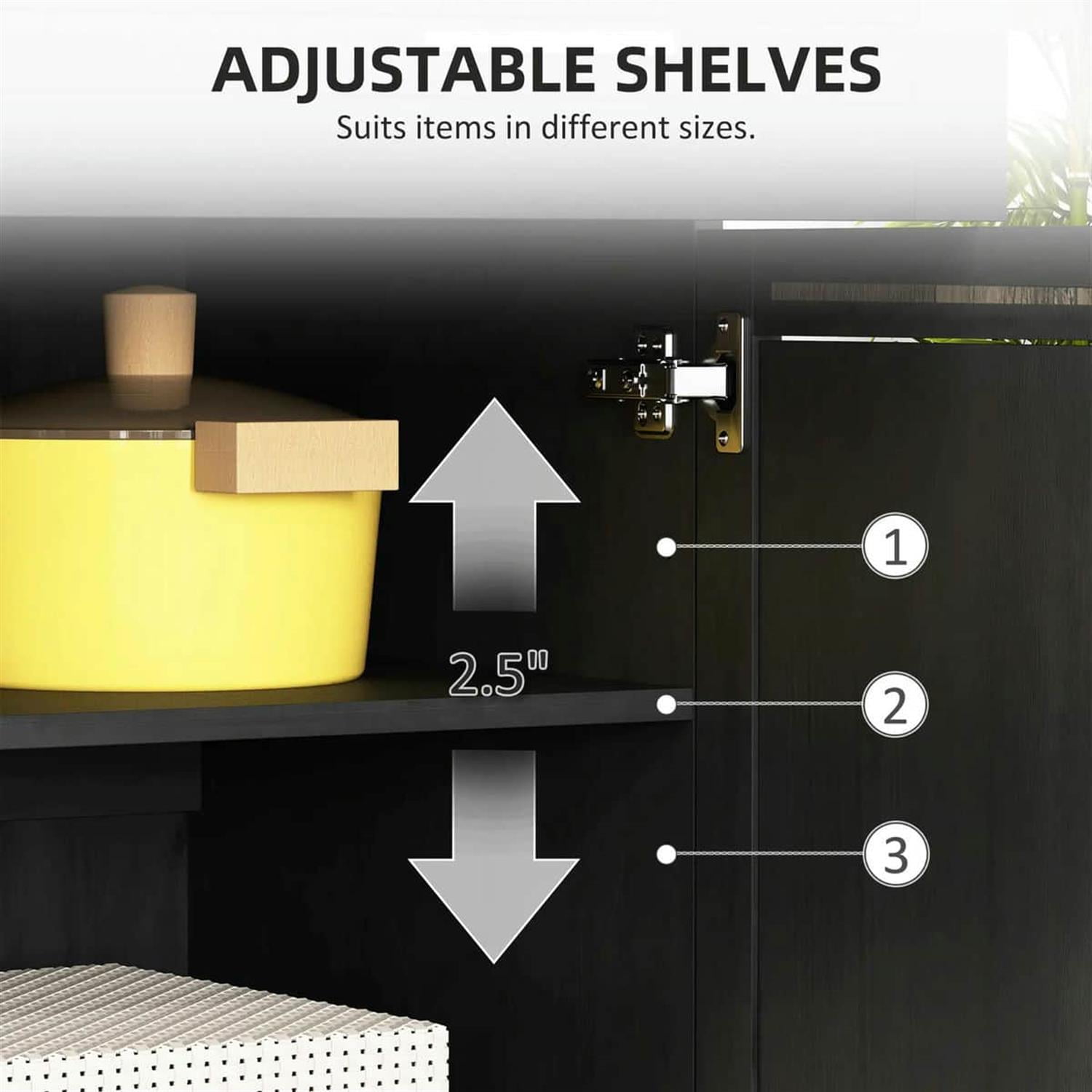 Demi Bonn 67" Buffet Hutch, Modern Kitchen Storage Cabinet, Freestanding Glass Door Pantry, Shelves & Drawers for Home Decor, Black