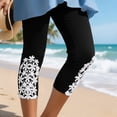thumbnail image 2 of felwors Women's Capri Leggings Summer Floral Lace Trim Cropped High Waist Stretchy Soft Casual Yoga Workout Beach Tights Pants Black for Size XL, 2 of 8