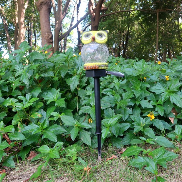 Lámpara s de césped divertidas Ornamen Solar creativo búho craquelado estrellada Ehuebsd de vidrio para patio al aire libre jardín decoración de iluminación al aire libre