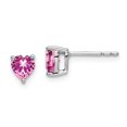 thumbnail image 1 of 14k White Gold Heart Created Pink Sapphire Earrings, 1 of 1