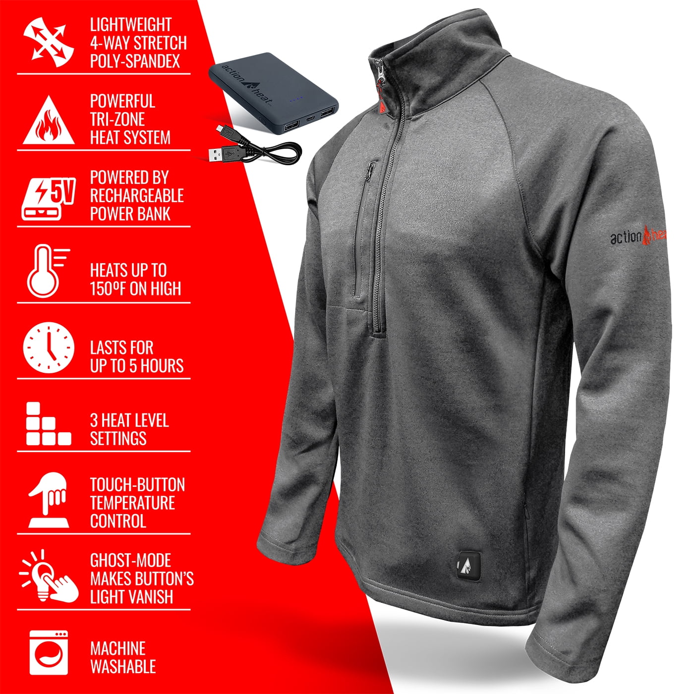 ActionHeat Men's 5V Battery Heated 1/2 Zip Up Shirt