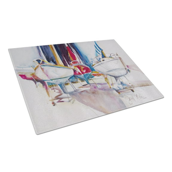 Caroline's Treasures Sailboats in Dry Dock Glass Cutting Board Large
