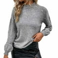 thumbnail image 2 of cllios Sweaters for Women Lantern Sleeve Knit Top Pearl Mock Neck Sweater Dressy Casual Tunic Pullover Jumper Fall Sweaters for Women 2022, 2 of 8