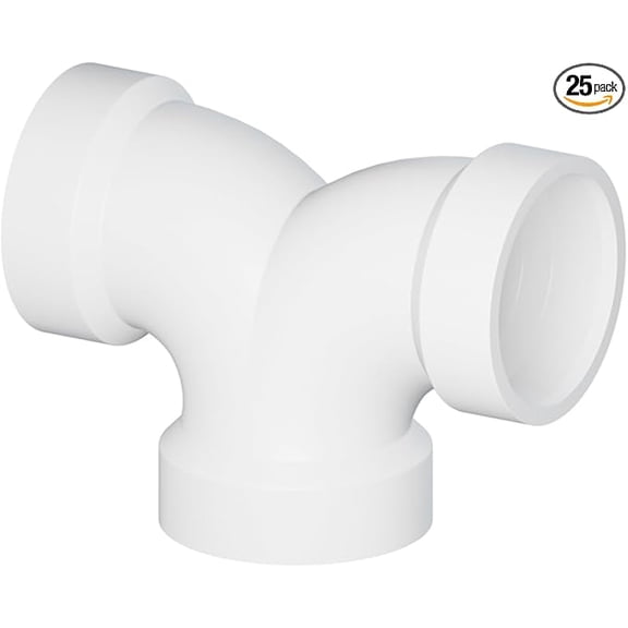 2 in. White PVC DWV Double 1/4 Bend 90° Elbow, Hub x Hub x Hub, Drain Waste Vent Fitting, (25 Pack)