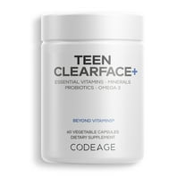 Codeage Teen Clearface, Vitamins A, C, D3, E, Pantothenic Acid, Niacin, Zinc, Probiotics, Omega-3, 60 ct