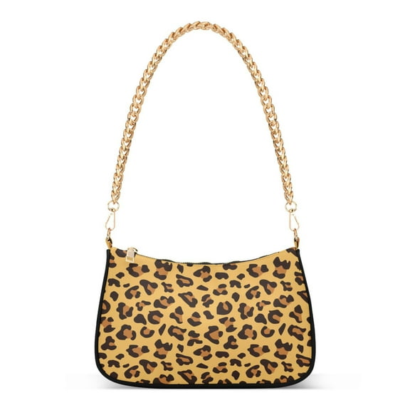Leopard Pattern Womens Chain Shoulder Bag Tote Handbag Clutch Hobo Purse with Zipper for Travel Casual