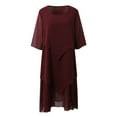thumbnail image 4 of QHFBli Women's Chiffon Dresses 3/4 Bell Sleeve Crewneck Tiered Layered Flowy Dress Party Wedding Outfits, 4 of 6