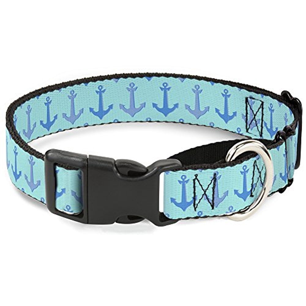Buckle-Down Anchor2 Close-Up Turquoise Blues Martingale Dog Collar