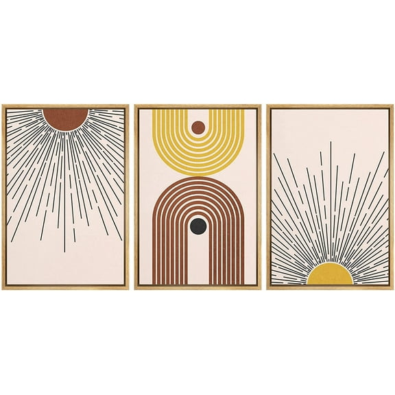 wall26 Framed Canvas Print Wall Art Set Mid-Century Geometric Planet Sunlight Nature Abstract Illustrations Modern Art Bohemian Nordic Decorative for Living Room, Bedroom, Office - 16"x24"x3 Natural