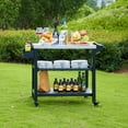 thumbnail image 2 of BETISEF Three-Shelf Movable Outdoor Grill Cart Pizza Oven Stand, Multifunctional Kitchen Food Prep Table with Drawer ,Stainless Steel Dining Worktable Cooking Island on 4 Wheels & Seasoning Tray, 2 of 11