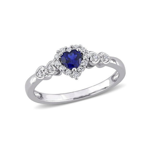 2/5 Carat (Ctw) Lab-Created Blue & White Sapphire Heart Ring in Sterling Silver for Women