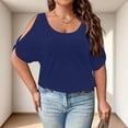 thumbnail image 3 of Womens Plus Size Cold Shoulder Tops Banded Bottom Boat Neck T Shirts Summer Casual Loose Fit Clothes 2026 Blue 2XL, 3 of 4