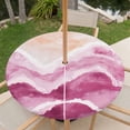 thumbnail image 3 of Pink Waves Coastal Round Outdoor Tablecloth with Umbrella Hole Zipper, Pink Ombre Summer Beach Oceans Elastic Fitted Table Cover, Waterproof Table Cloth for Patio Picnic Party Fits 36"-44", 3 of 9
