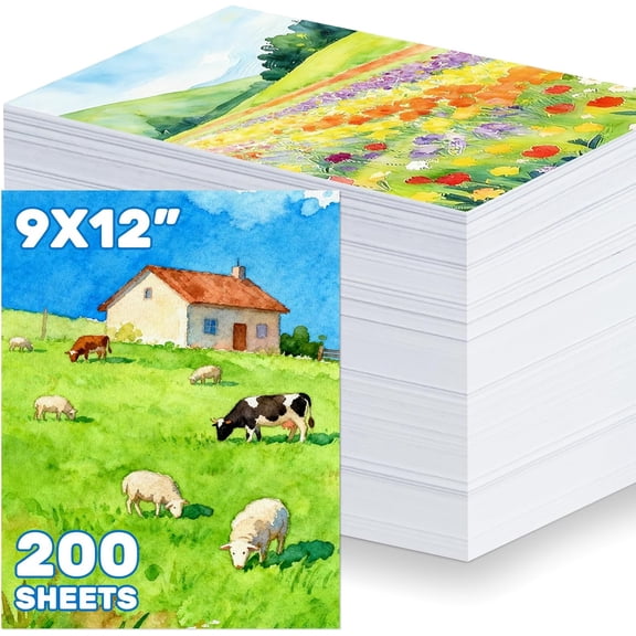 OSIMIG 200 Sheets 9x12” Watercolor Paper Bulk, 110lb/230gsm Cold Press White Thick Water Color Paper Pad, Drawing Painting Paper Bulk, Art Supplies for Kids & Adults
