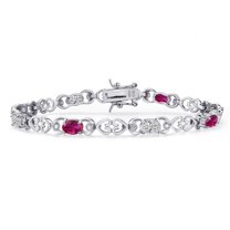 Gem Stone King 925 Sterling Silver Red Created Ruby and Lab Grown Diamond Bracelet for Women | 4.01 Cttw | Gemstone July Birthstone | Oval 6X4MM | Length 7.25 inches