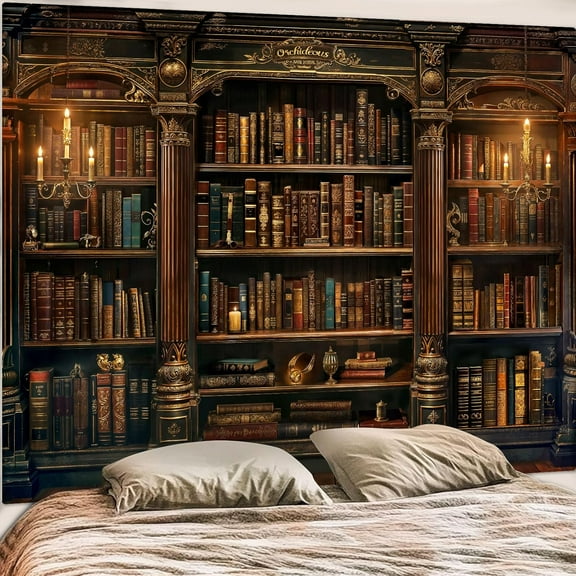 Gojian Forest Library Tapestry Tree Bookshelf Tapestries Wall Hanging Vintage Fantasy Fairy Treehouse Book Tapestry for Bedroom Living Room Dorm Classroom