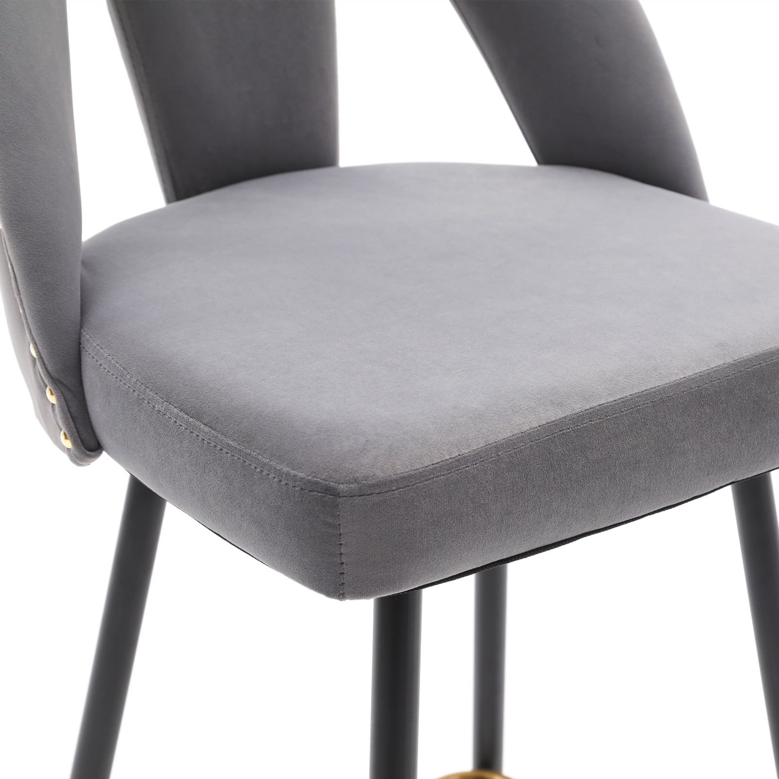 Kepooman 28" Bar Stools, Set of 2 Counter Height Stools Industrial Metal Barstools with Nailheads and Gold Tipped Black Metal Legs, Grey