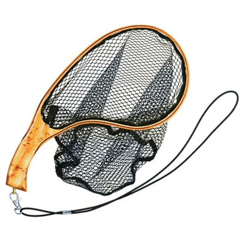 Portable Fly Fishing Net Landing Catch and Release Net Wooden Frame for  Trout 