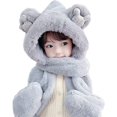 thumbnail image 1 of Gris Conjunto de Bufanda 3 en 1 Bufanda con Capucha cálida para niños Guantes de Felpa Manoplas Gorro de Invierno para niña Patrón Lindo en 3D para Fiesta de Disfraces Regalo de cumpleaños y Navidad, 1 of 5