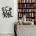 thumbnail image 2 of 1 pieza de decoración de pared de metal con diseño de girasol negro de 11,8 pulgadas, silueta de libros y flores, 2 of 8