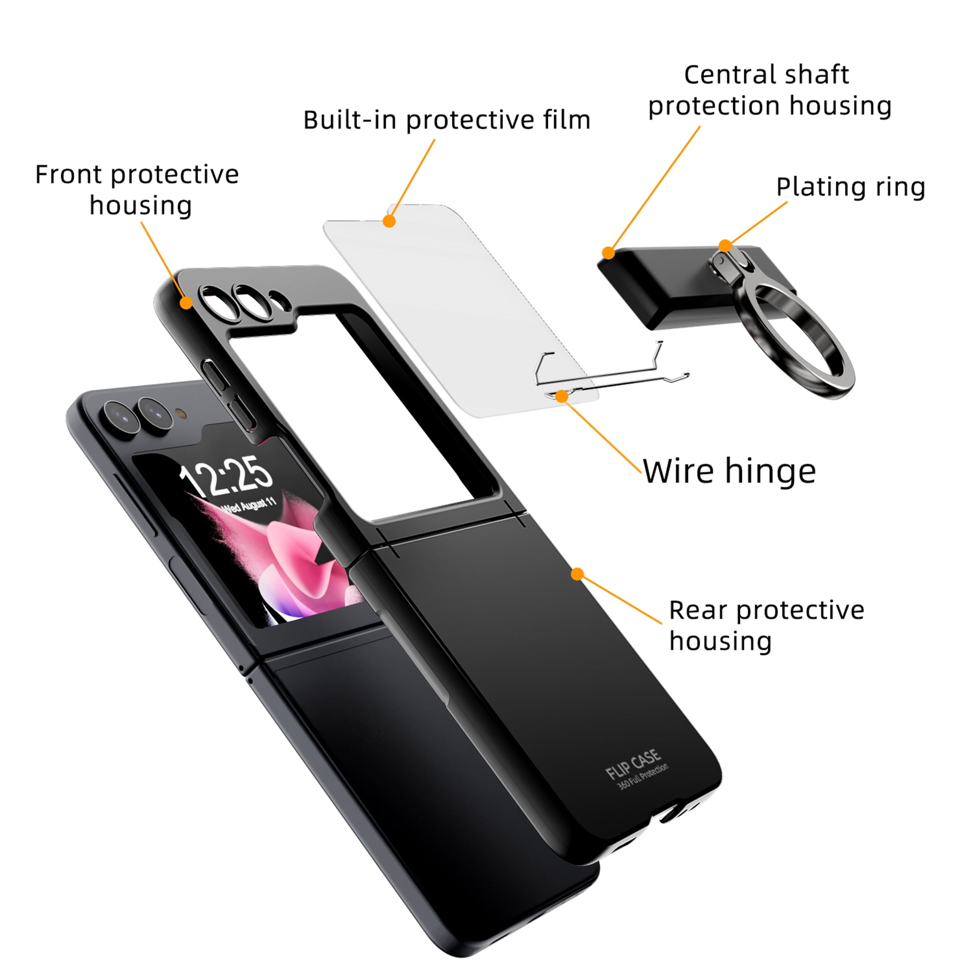 Allytech Galaxy Z Flip5 Case with Screen Protector, Z Flip5 Cover with Ring Holder Stand, Hybrid Military Grade Protection Shockproof Phone Case for Samsung Galaxy Z Flip 5 5G - Black