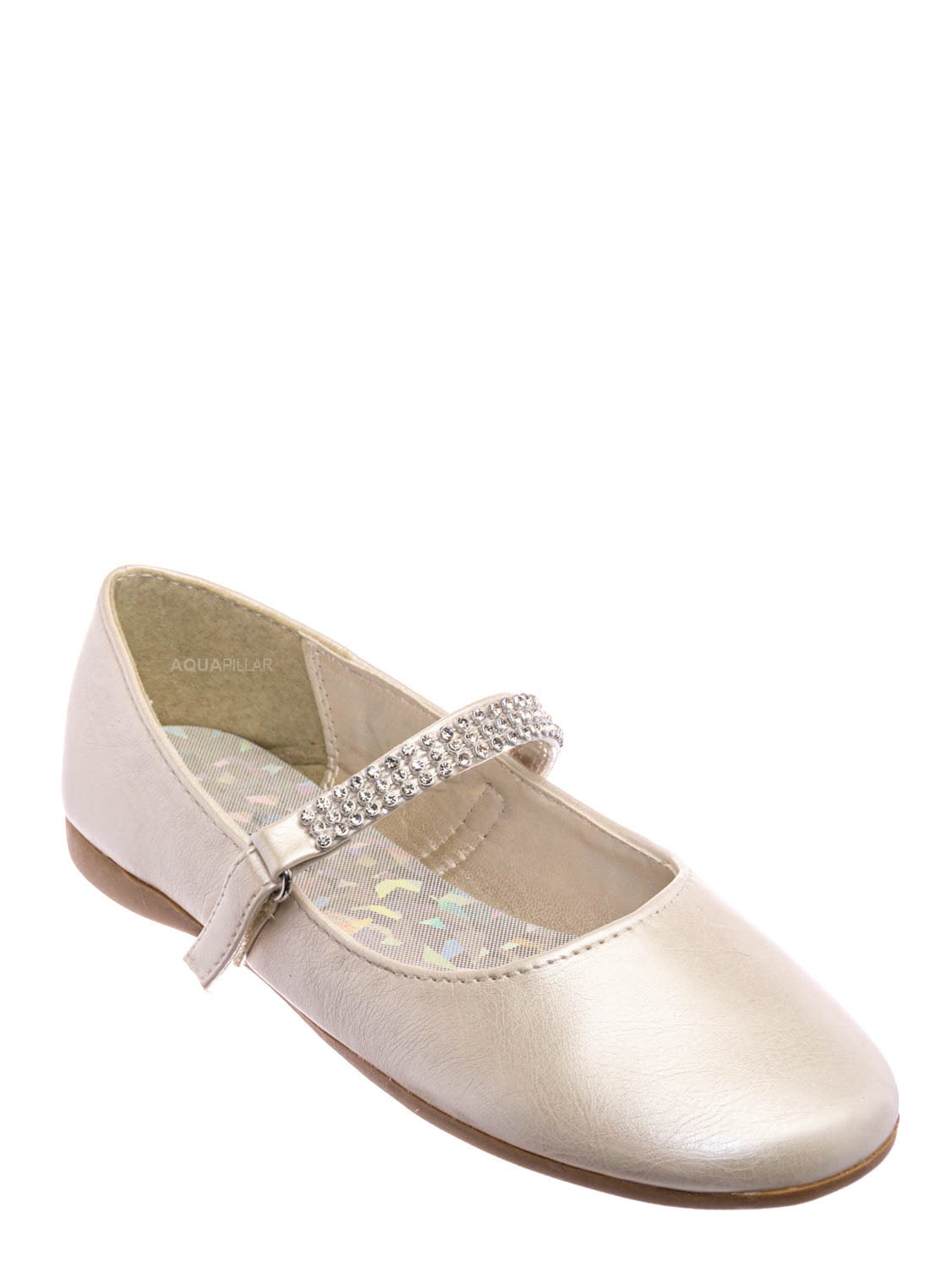 Girls Kids Glitter Ballet Flat Shoes Ballerina Strap Dress Rhinestone Mary Jane 