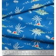 thumbnail image 2 of Soimoi Blue Poly Georgette Fabric Palm Tree & Sunset Beach Decor Fabric Printed Yard 42 Inch Wide, 2 of 3
