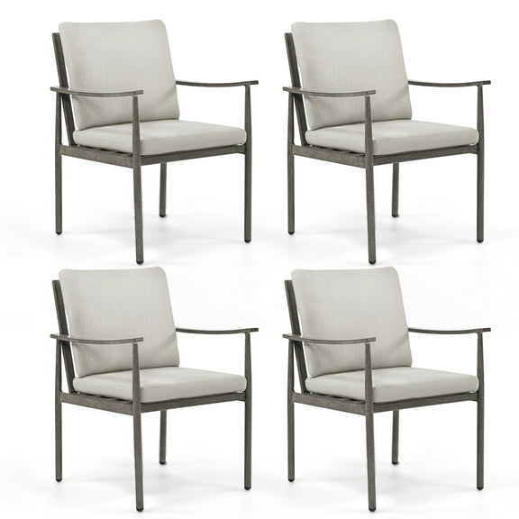 HAPPATIO Outdoor Dining Chairs Set of 4, Aluminum Patio Dining Chairs with Cushion, Ergonomic Rope Design Backrest and Armrest,for Porch Backyard Pool, Grey