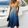 thumbnail image 2 of Laqbezok Smocked High Waist Short Sleeve Dress, Trendy Ombre Gradient Print A-Line Midi Dress, Casual V-Neck Fashion Summer Sun Dress, 2 of 6