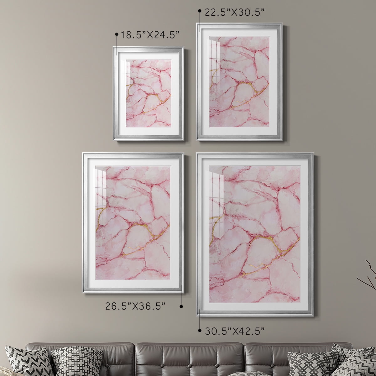 Wexford Home Rose Marble I Premium Framed Print, 26.5" x 36.5" - Ready to Hang, Silver (Set of 2)