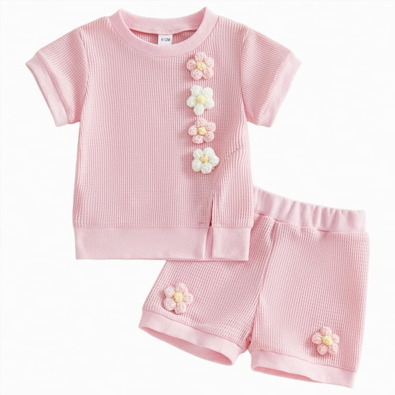 TOWED22 Toddler Girl 2 Piece Clothes Sets Round Neck Top Tshirt Loose Shorts Sweet Summer Clothing Outfits for Infant Baby(Pink,18-24 M)