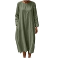 thumbnail image 3 of Tqcoqu Women's Crew Neck Cotton Linen Midi Dress with Pocket,Loose Fit Side Crinkle Texture Casual Long Tunic Dress, 3 of 9