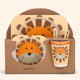 thumbnail image 1 of Juego de vajilla infantil de bambú de 5 piezas - Platos para niños - Plato, tazón, taza, cuchara y tenedor sin BPA, vajilla con diseño de león, 1 of 8