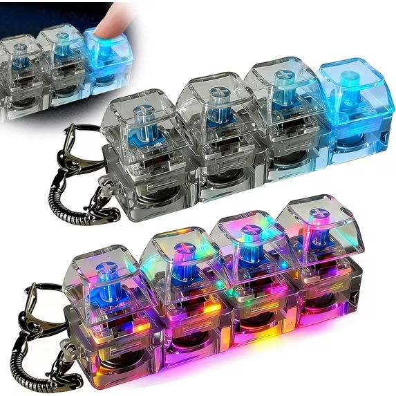 2026 Keyboard Fidget Toy, Fidget Clicker Keyboard Keychain with LED Lights, KeyboardButton Finger Clicker ForStress Relief Pass The Time, Sensory Decompressions Toy for Kids & Adults (2pcs)