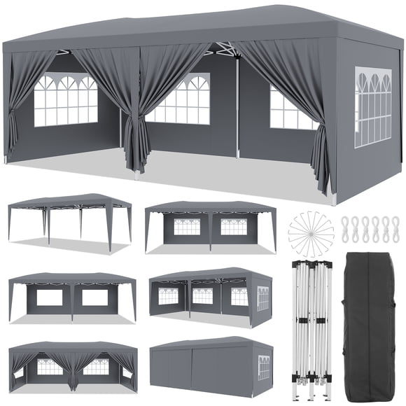 Carpa gazebo plegable impermeable 10x20 pies - Protección UV 50+, 6 paneles laterales desmontables, altura ajustable, fácil instalación, ideal para eventos y fiestas