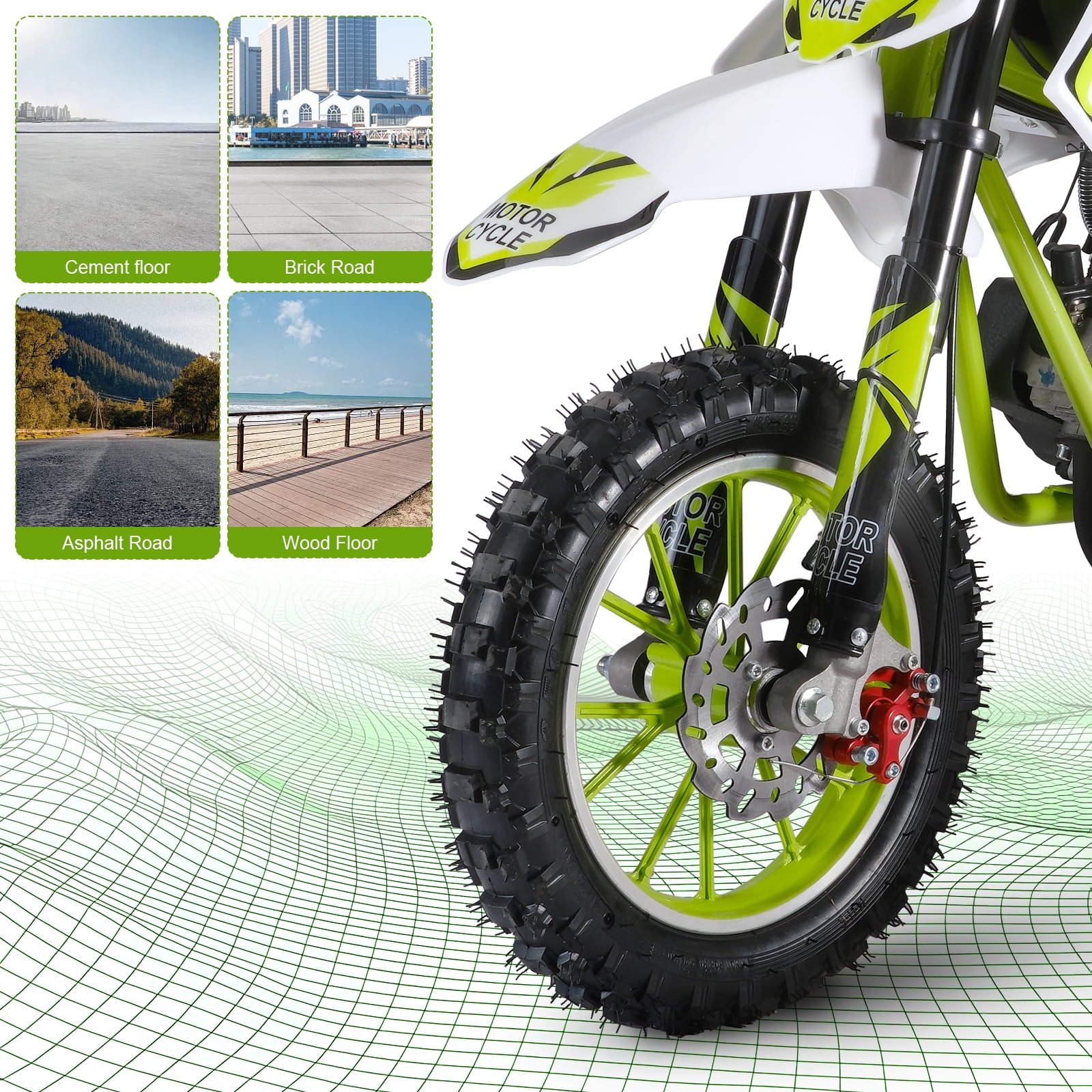 Kids Gas Motorcycle - 49cc Mini Bike with Front & Rear Disc Brakes, Wear-Resistant Tires & Ergonomic Handle for Off-Road Fun (Cool Green)